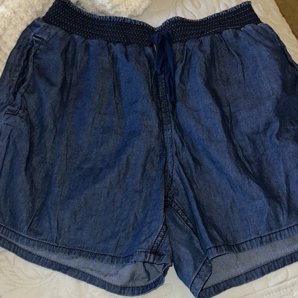 Blue Denim Shorts with Elastic Waistband